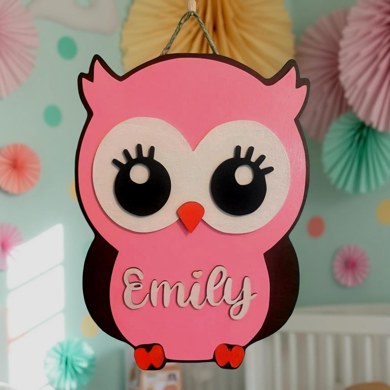 Personalized Wooden Owl Name Sign: 3D Layered Nursery Decor - Thumbnail 2