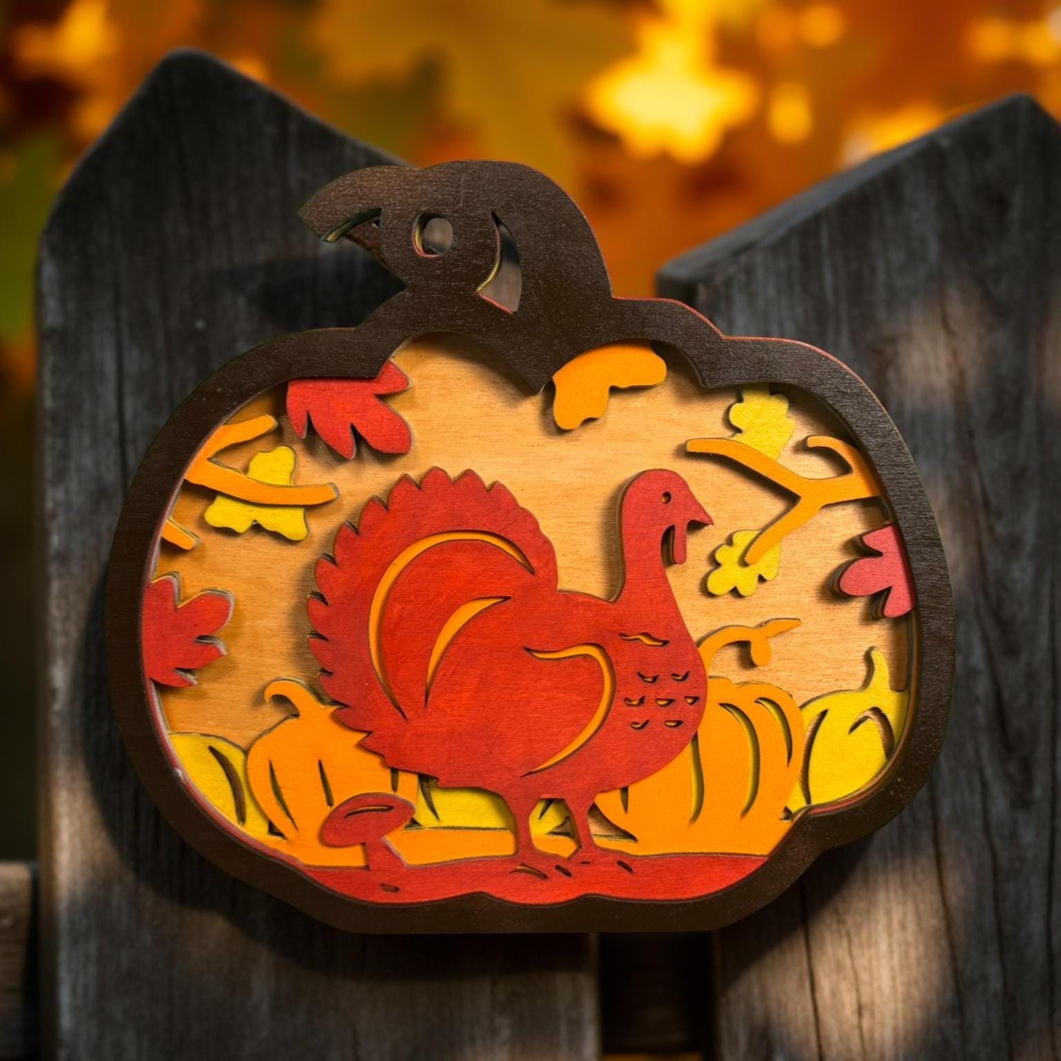 Layered Wooden Turkey Pumpkin Sign: Rustic Fall Thanksgiving Decor - Thumbnail 4