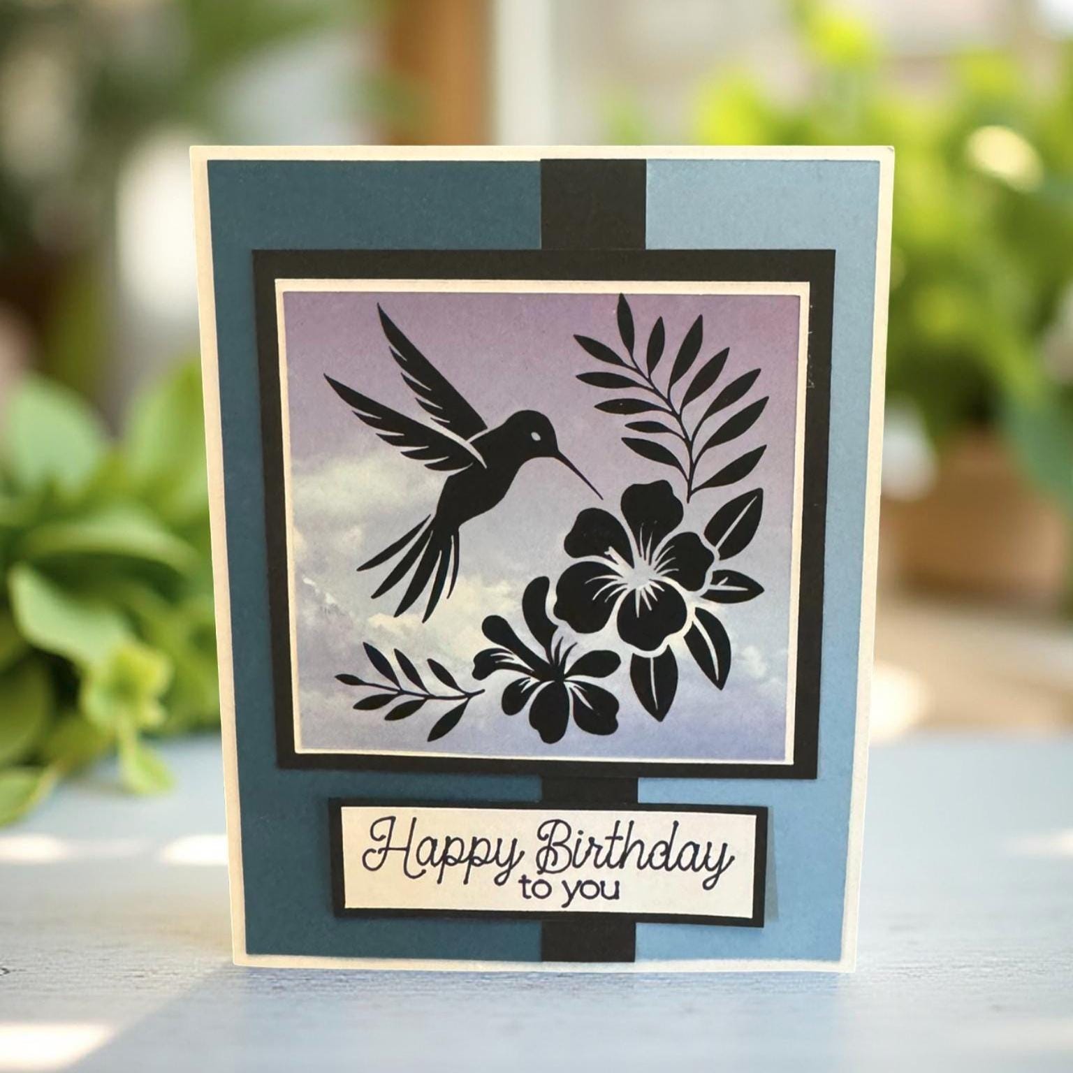 Handmade Hummingbird Card: Layered Paper Art, Custom Sentiment - Image 1