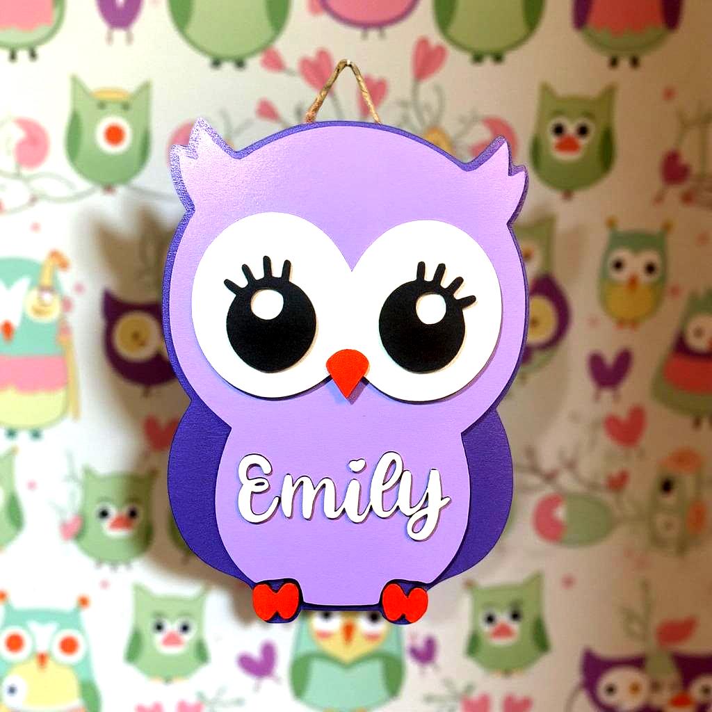 Personalized 14" Layered Wooden Owl Sign – Customizable Color & Name Nursery or Kid's Room Wall Decor; Handcrafted Custom Made to Order Owl - Thumbnail 6
