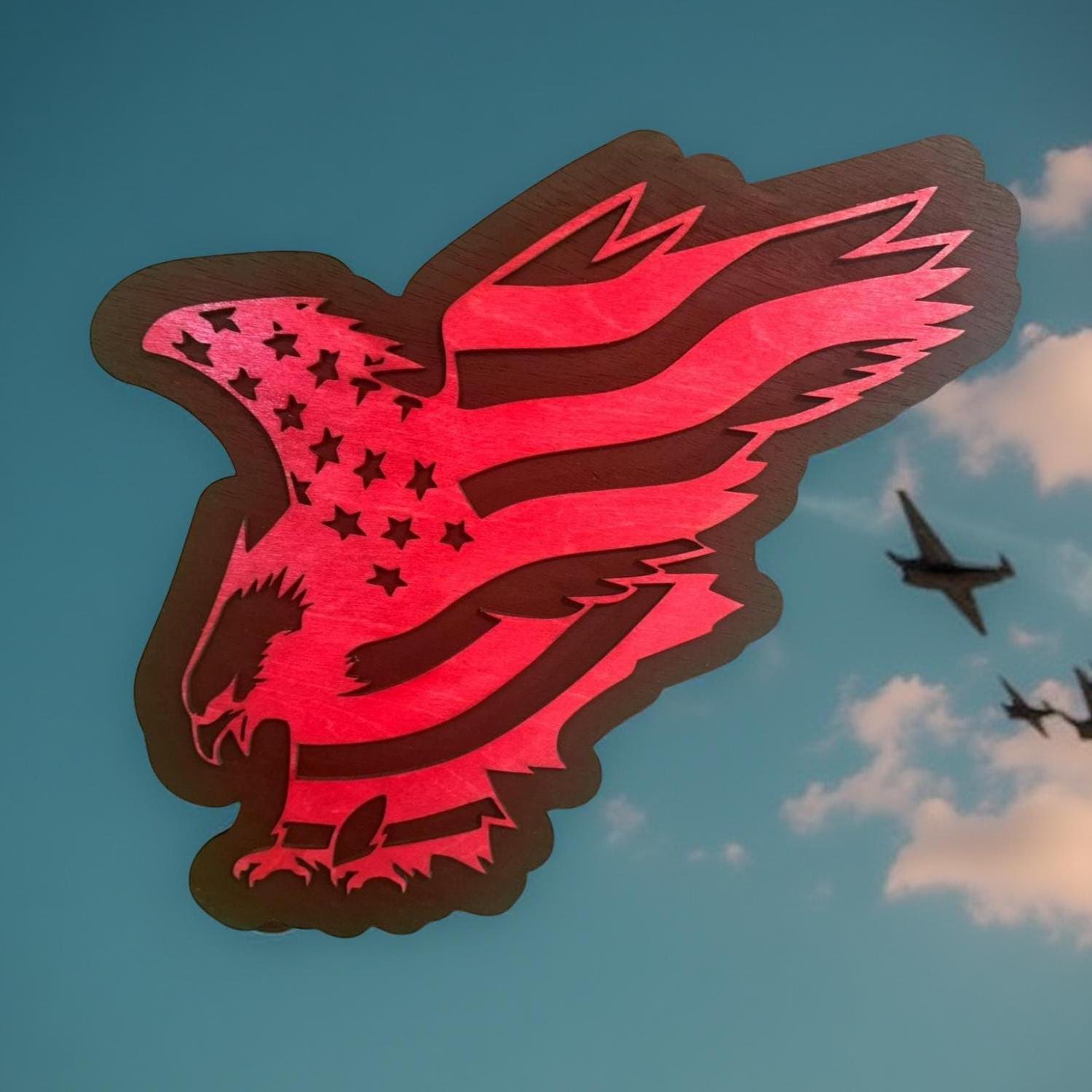 Handcrafted Wooden American Flag Eagle Wall Art: Patriotic Decor - Thumbnail 3