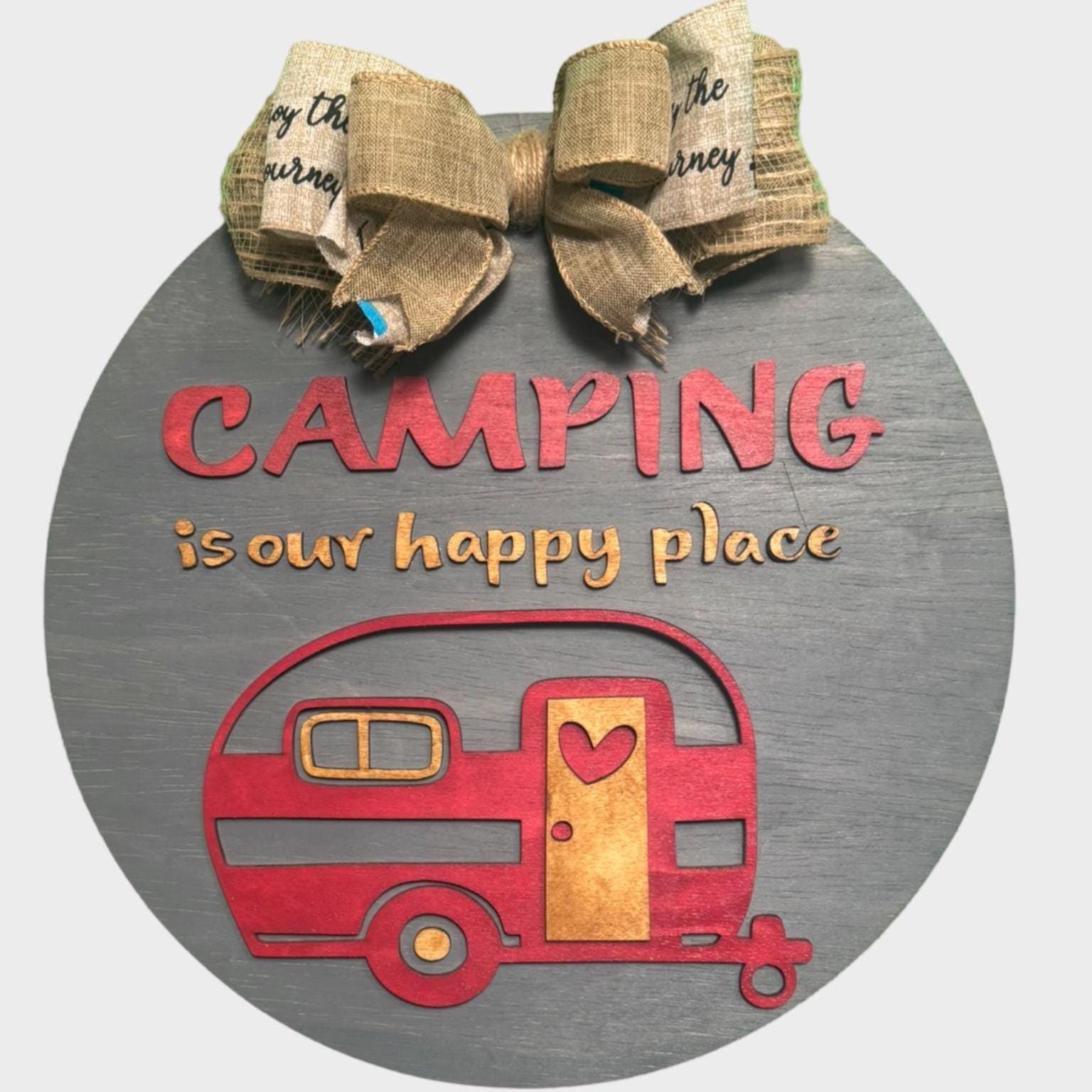 Camping Is Our Happy Place Sign: Rustic Wooden Camper Decor - Thumbnail 5