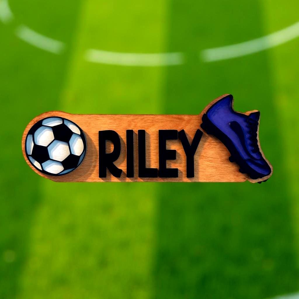 Personalized Soccer Name Sign – Custom Cleat & Ball Cutouts – Layered Wood Sport - Thumbnail 7