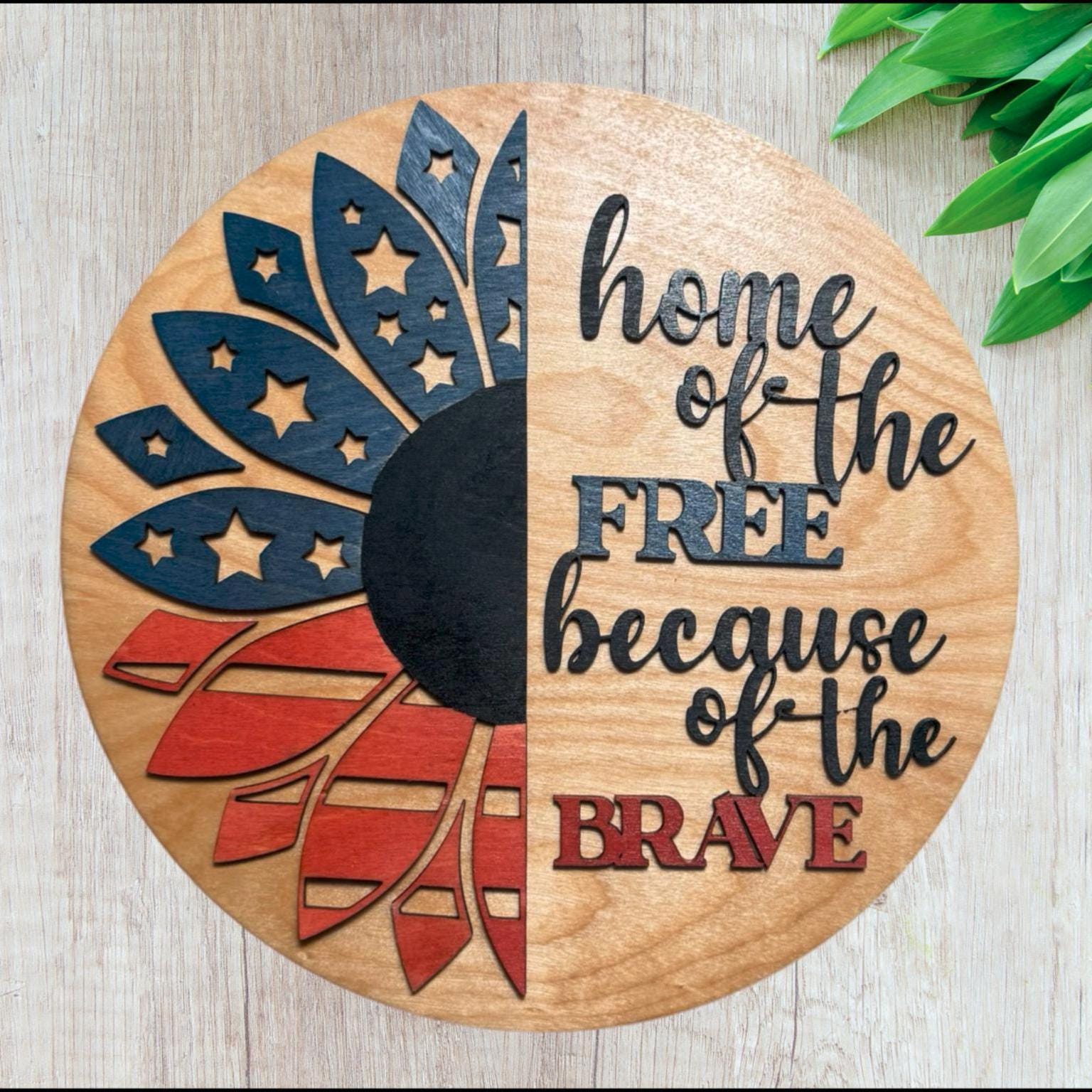 Patriotic Wooden Sign: American Flag Flower Decor, Veteran Gift - Thumbnail 2