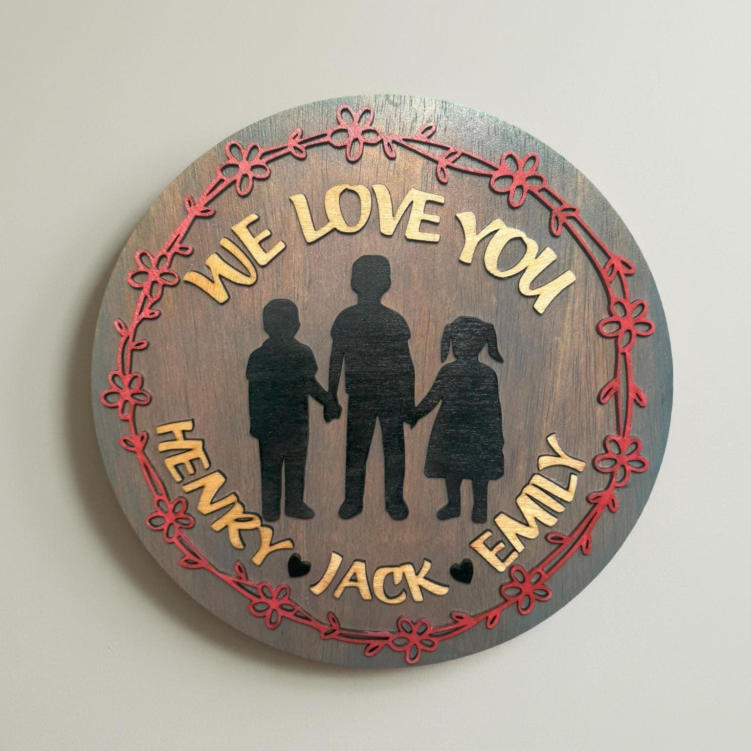 Personalized Mother's Day Gift | We Love You Round Wood Sign | Custom Children Silhouette | Multi-Layer Round Wooden Sign | Grandparent Gift - Thumbnail 5