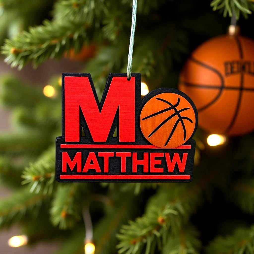 Personalized Basketball Ornament – Custom Name & Team Colors – 4” Multi-Layered Wood Sports Christmas Decoration – Player or Coach Gift - Thumbnail 4