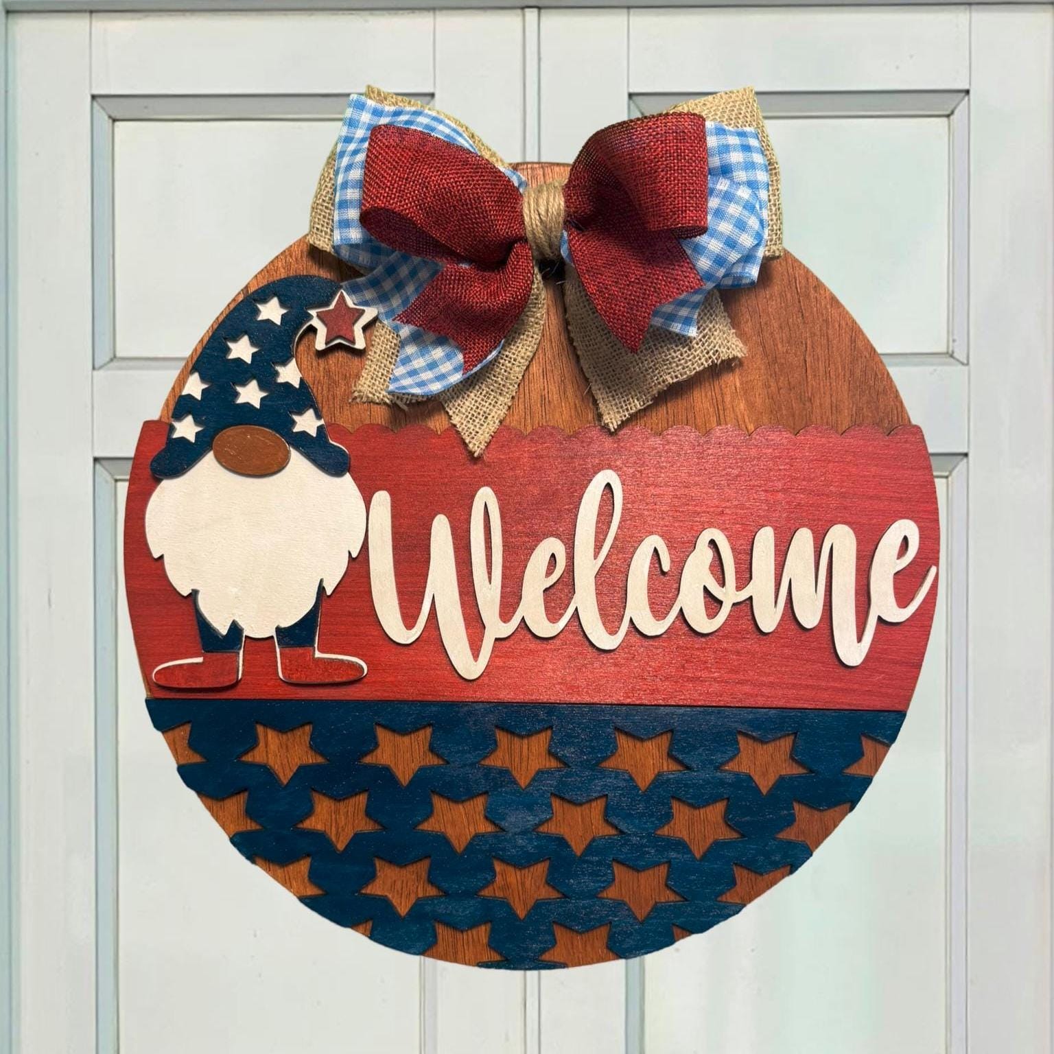 Patriotic Gnome Welcome Sign: 4th of July Front Door Decor - Thumbnail 3