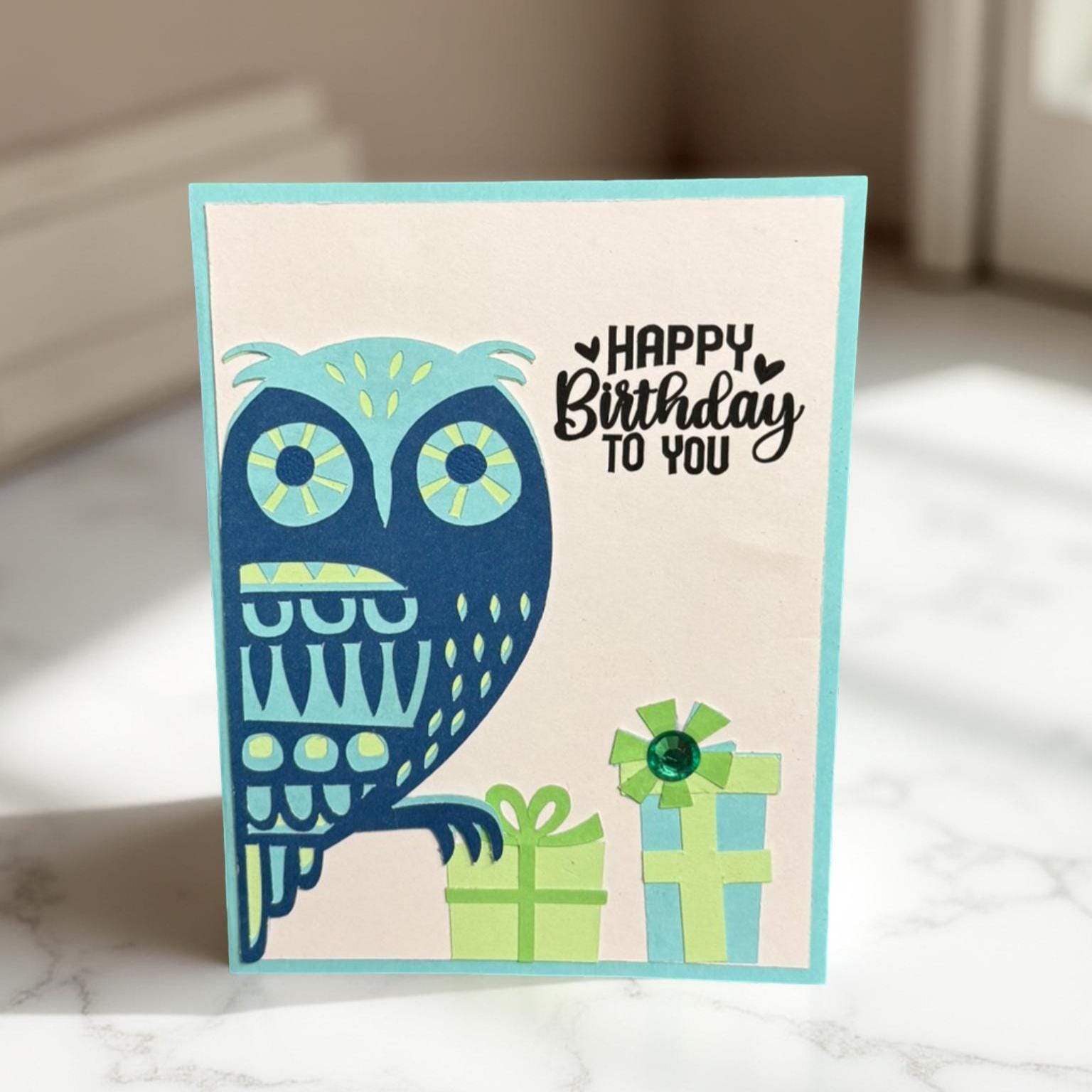 Handmade Owl Birthday Card: Layered Paper Art, Personalized Greeting - Thumbnail 4