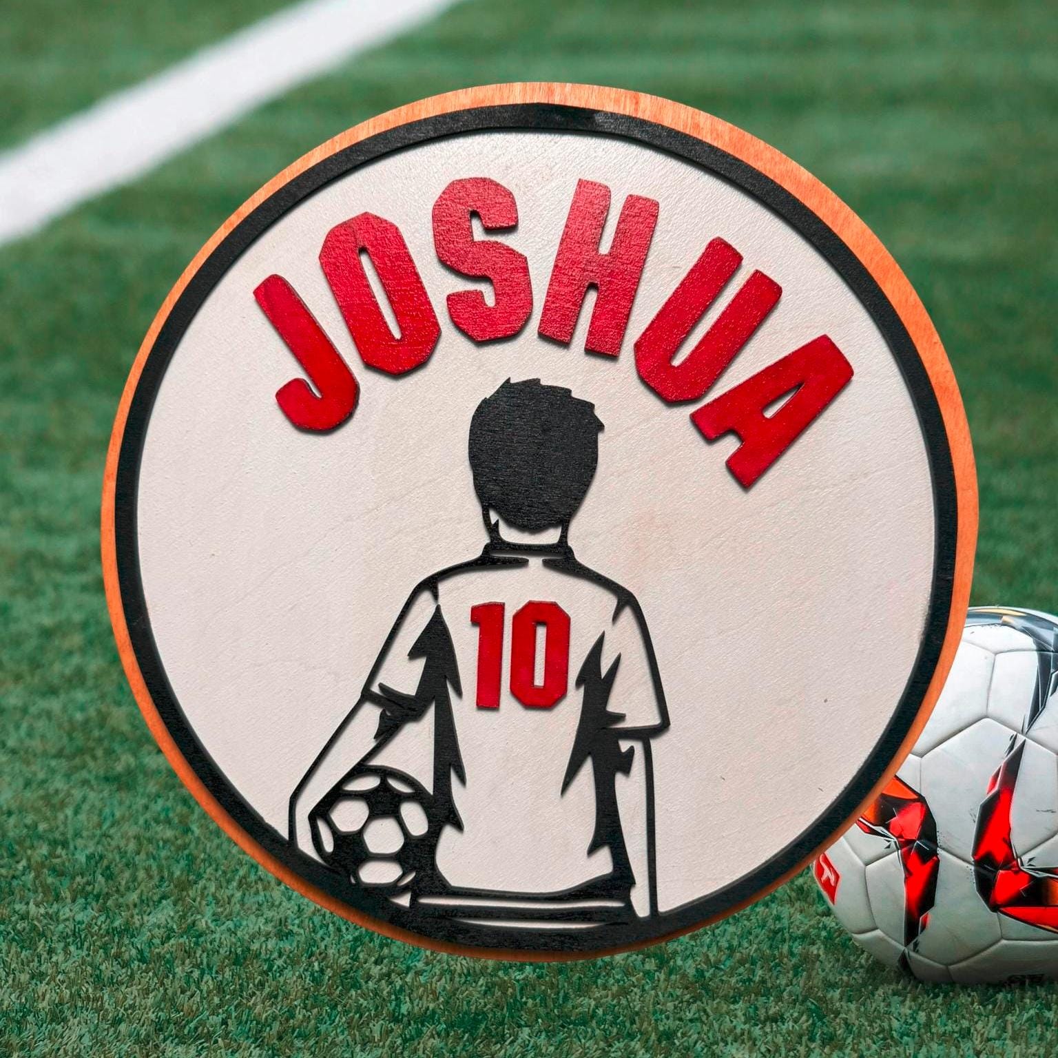 Custom Soccer Player Sign – Personalized Boy or Girl Wall Decor – 12" Wooden Name Sign – Handmade Sports Gift for Kids - Thumbnail 2