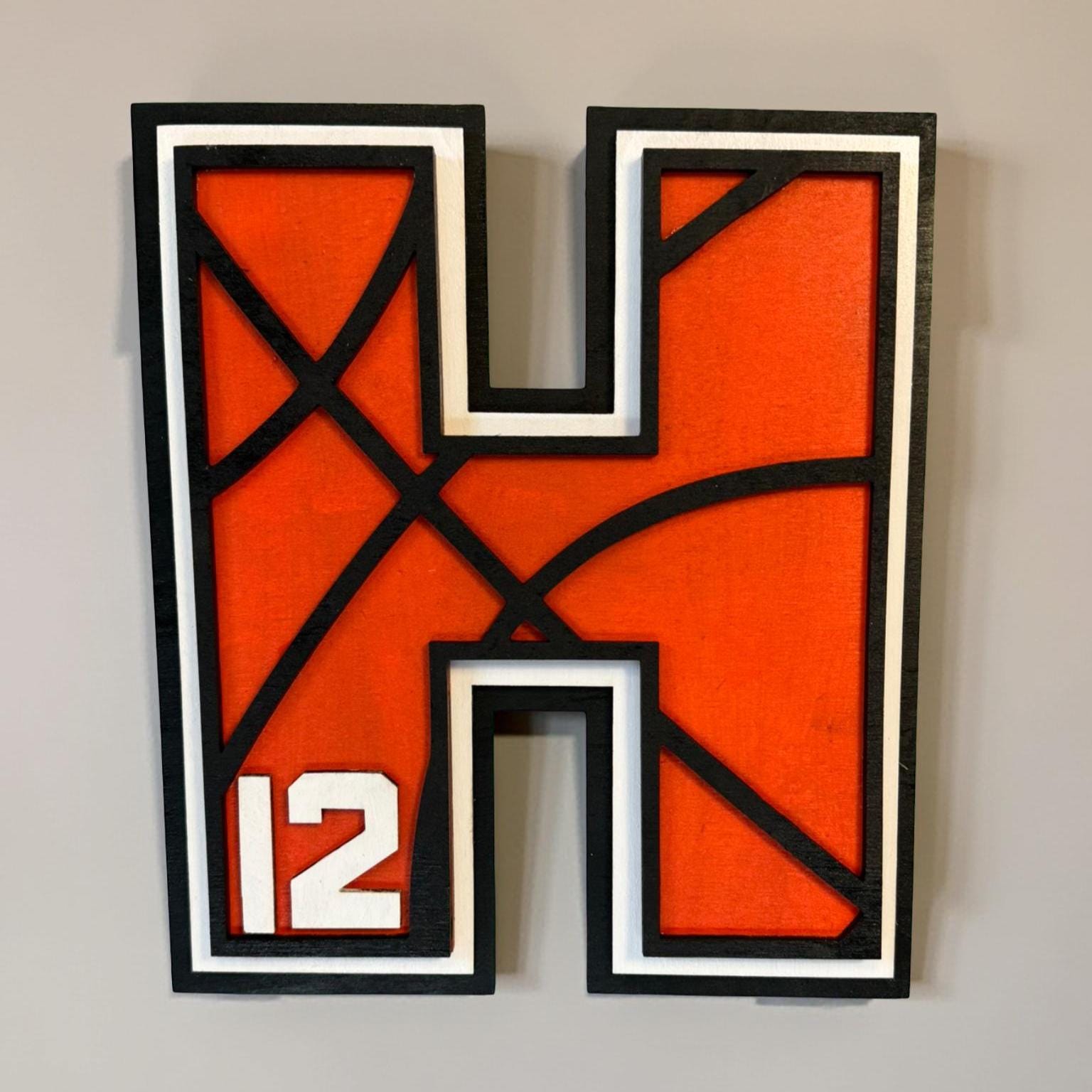 Personalized Basketball Letter Sign: Custom Jersey Number, 4-Layer Wood - Thumbnail 4