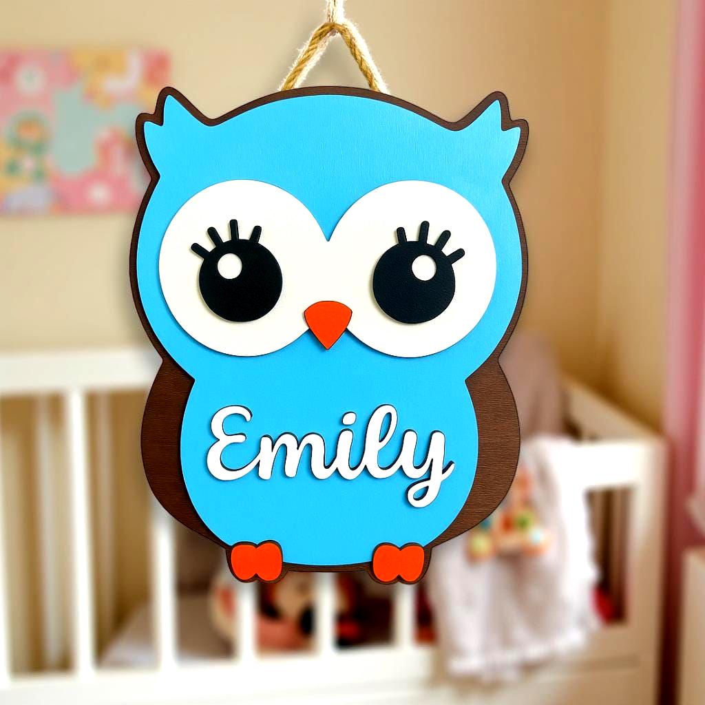 Personalized Wooden Owl Name Sign: 3D Layered Nursery Decor - Thumbnail 3