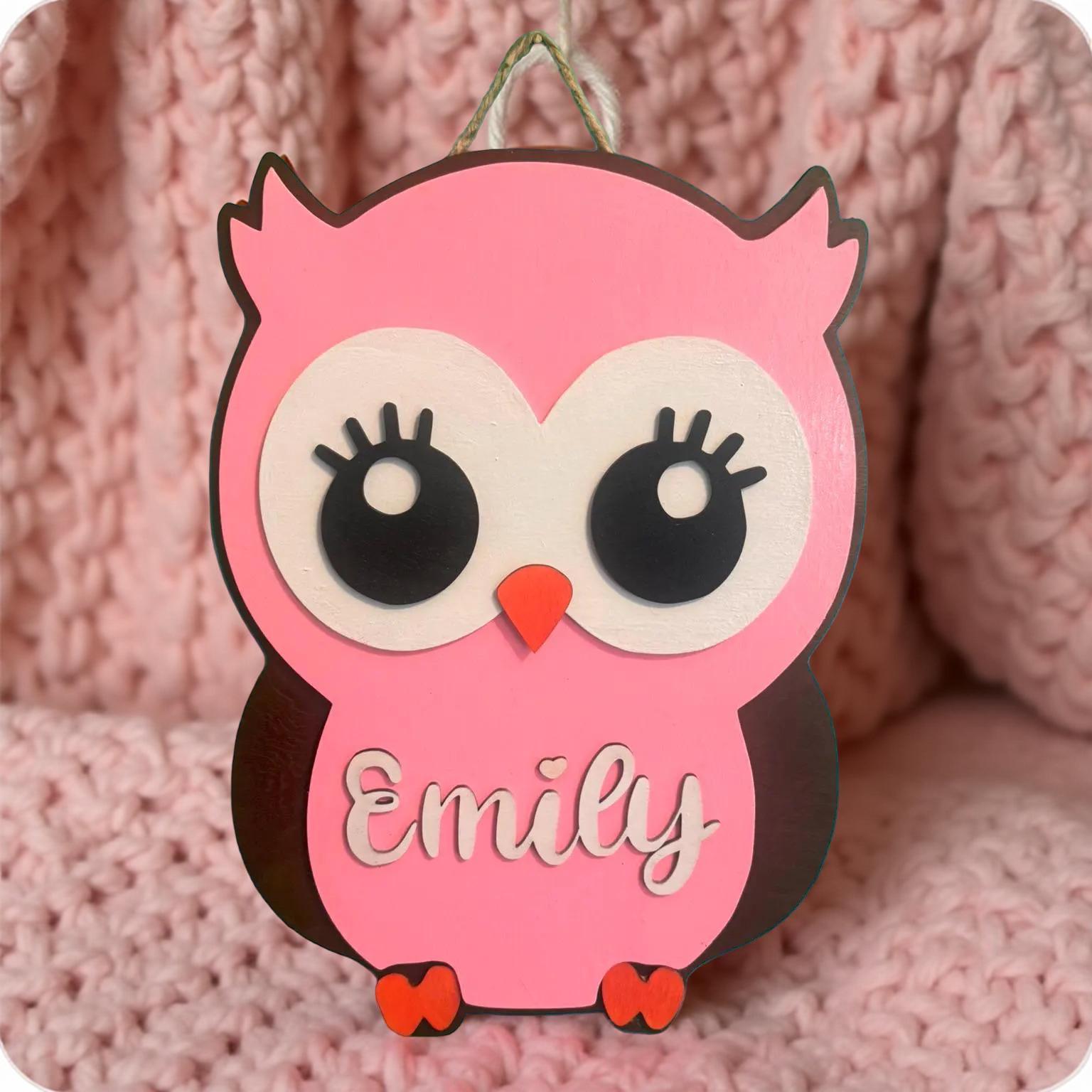 Personalized Wooden Owl Name Sign: 3D Layered Nursery Decor - Thumbnail 4