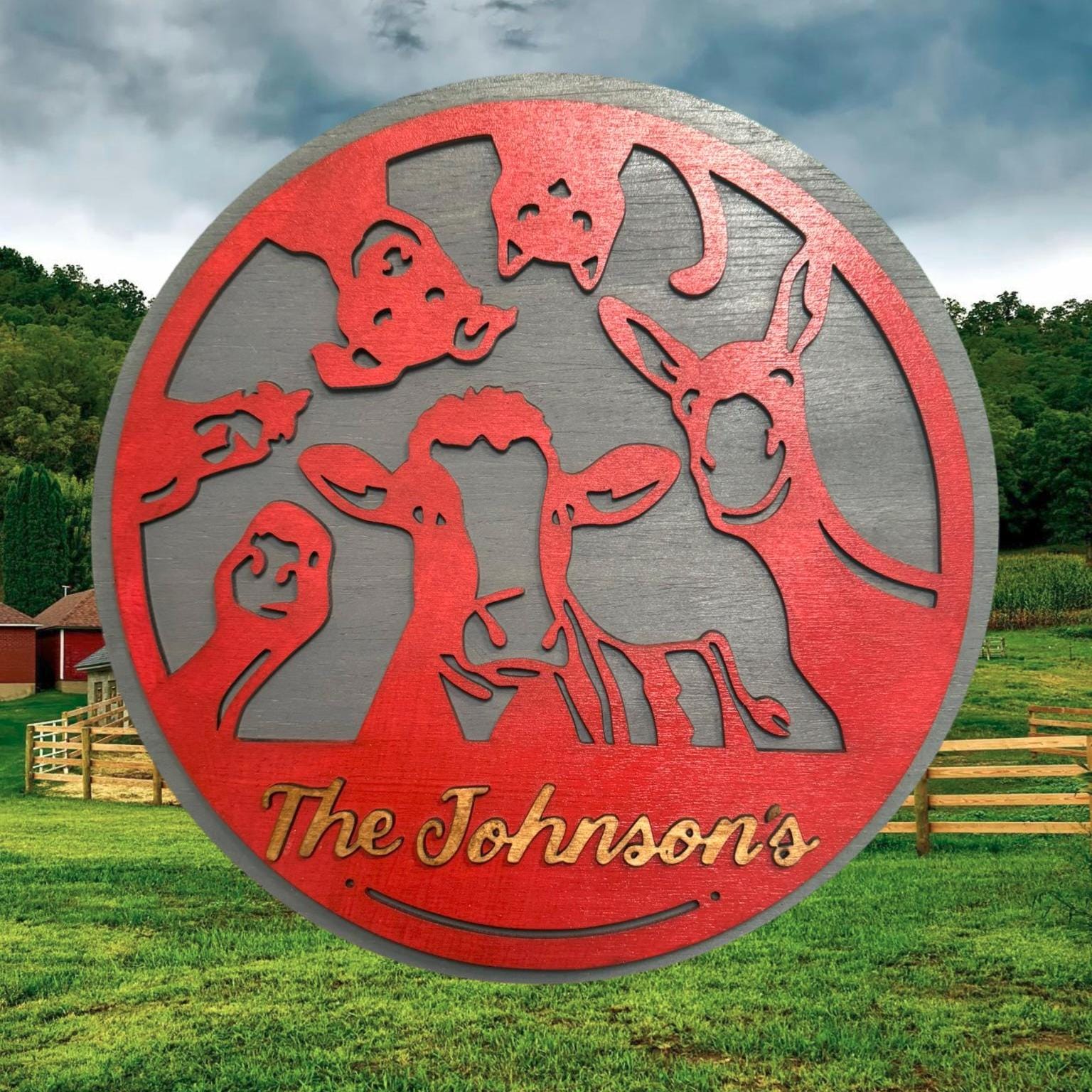 Personalized Farm Animal Wooden Sign: Rustic Family Name Decor