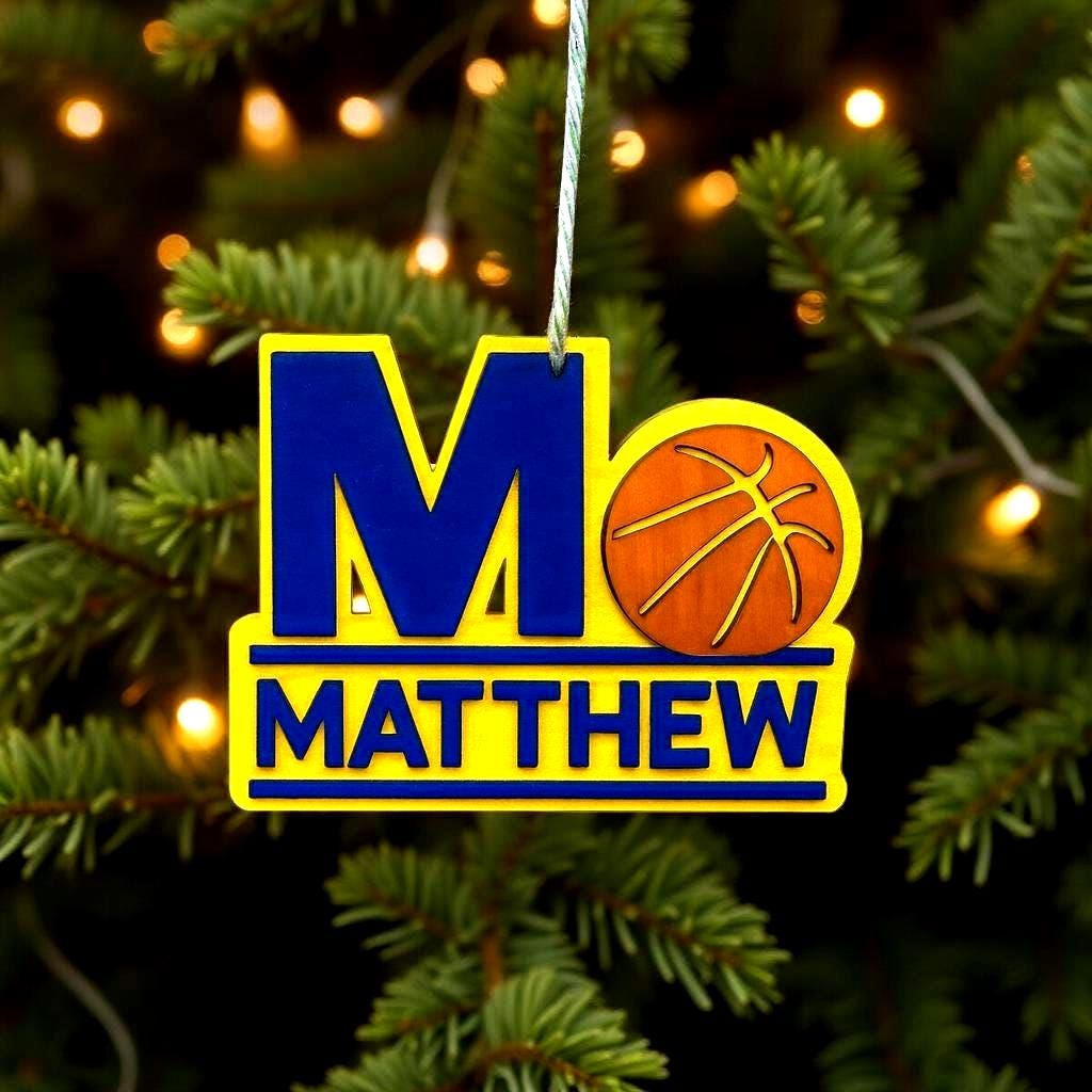 Personalized Basketball Ornament – Custom Name & Team Colors – 4” Multi-Layered Wood Sports Christmas Decoration – Player or Coach Gift - Thumbnail 7