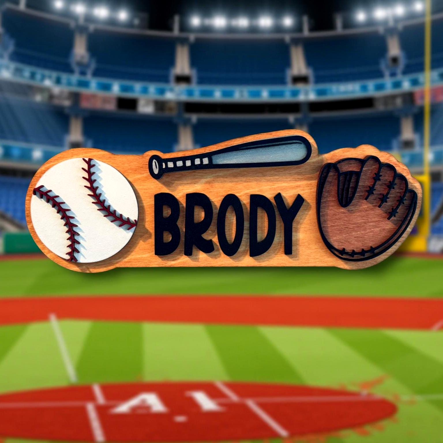 Personalized Baseball Name Sign – Custom Bat, Ball & Glove Cutouts –Layered Wood - Thumbnail 6