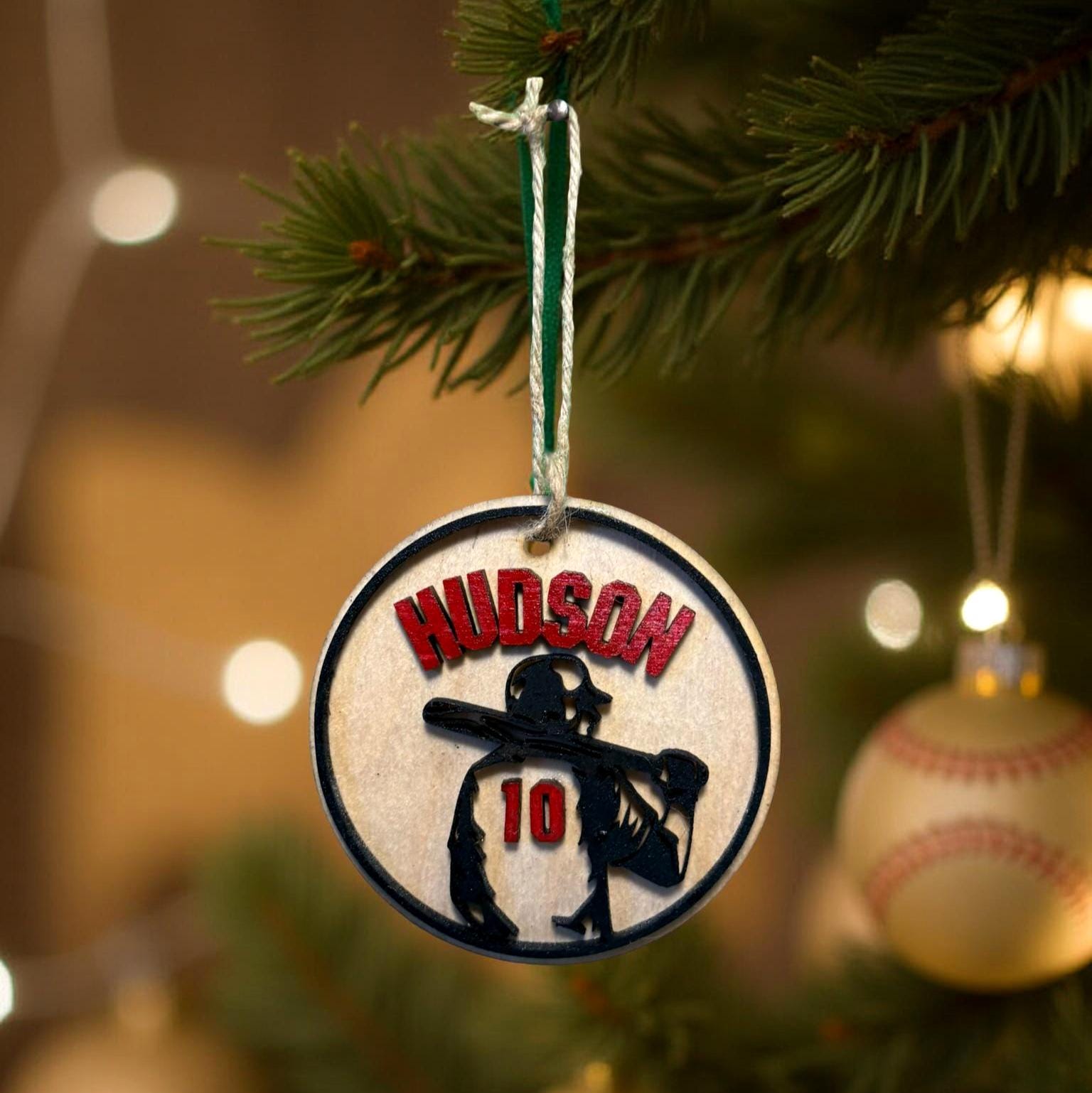 Personalized Baseball Ornament – 4” Round Layered Wood Design – Custom Name & Number – Sports Player Gift or Team Keepsake - Thumbnail 3