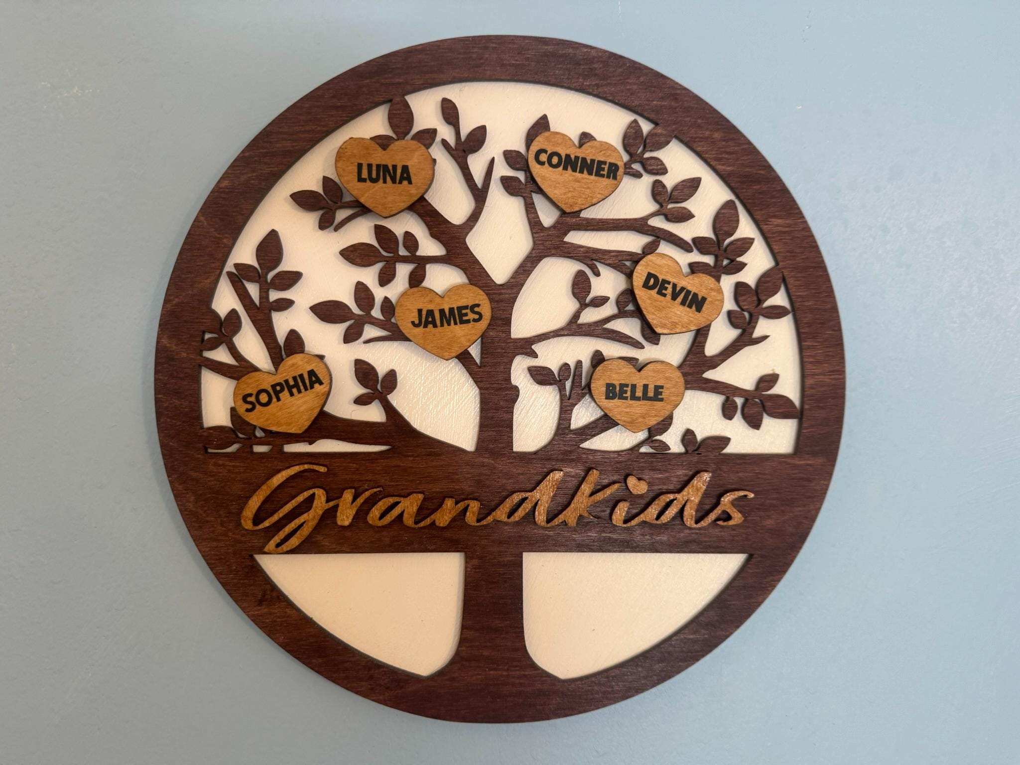 Personalized Grandchildren Family Tree Sign: Layered Wood, Rustic Farmhouse Decor - Thumbnail 5