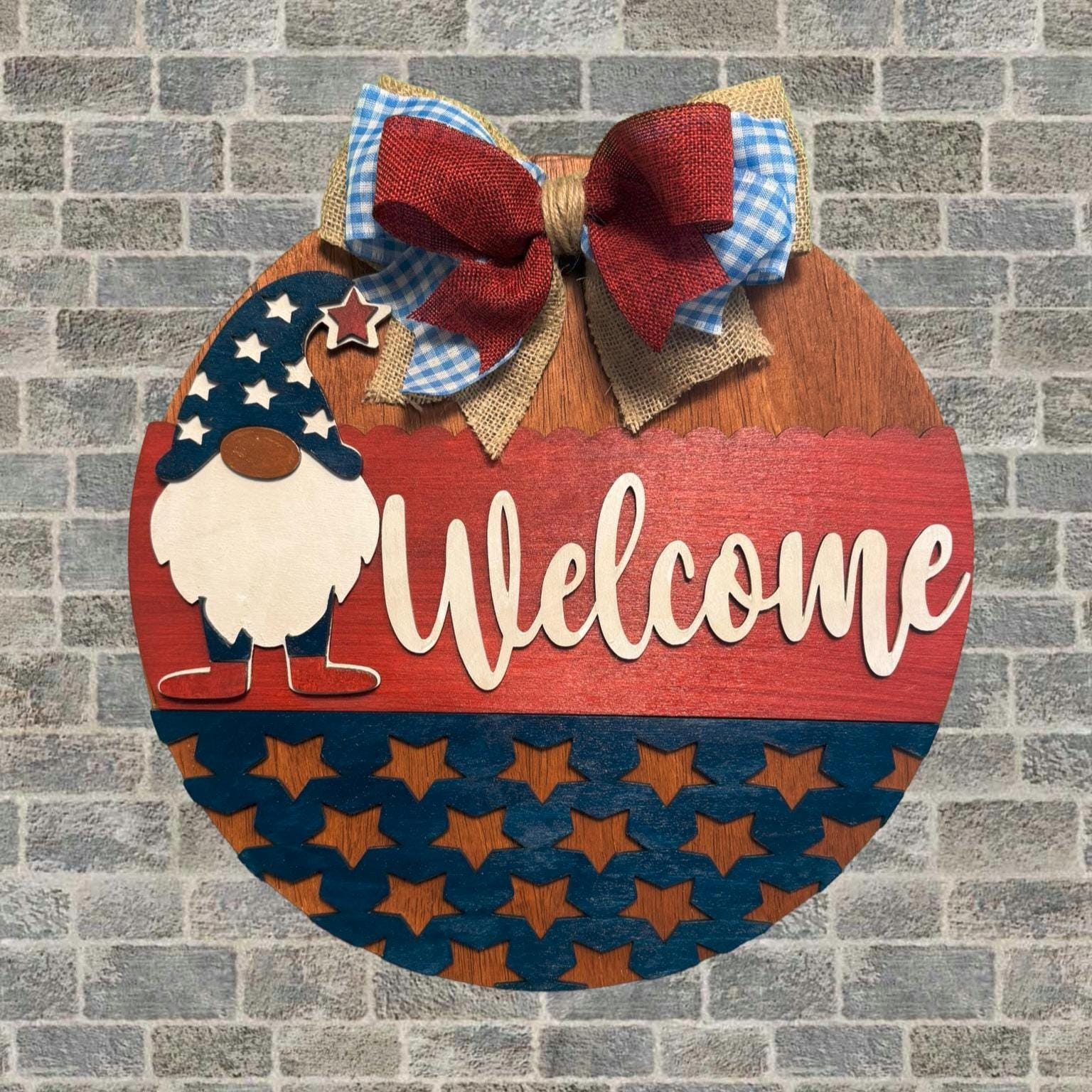 Patriotic Gnome Welcome Sign: 4th of July Front Door Decor - Thumbnail 5