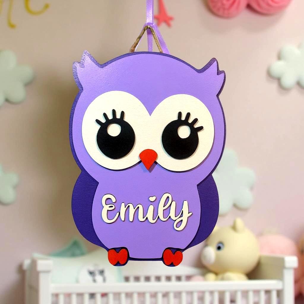 Personalized 14" Layered Wooden Owl Sign – Customizable Color & Name Nursery or Kid's Room Wall Decor; Handcrafted Custom Made to Order Owl - Image 1