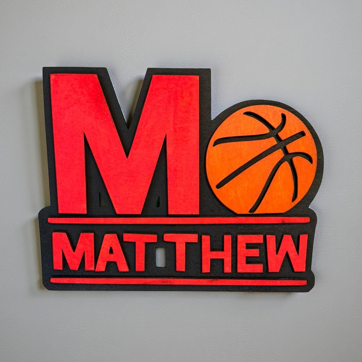 Custom Basketball Name Sign – Personalized 12" Layered Wood Wall Decor – Custom Colors - Sports Room, Player Gift, Coach Gift - Thumbnail 2