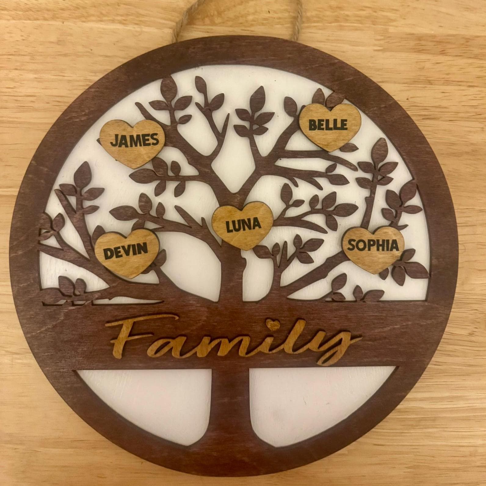 Personalized Grandchildren Family Tree Sign: Layered Wood, Rustic Farmhouse Decor - Image 1