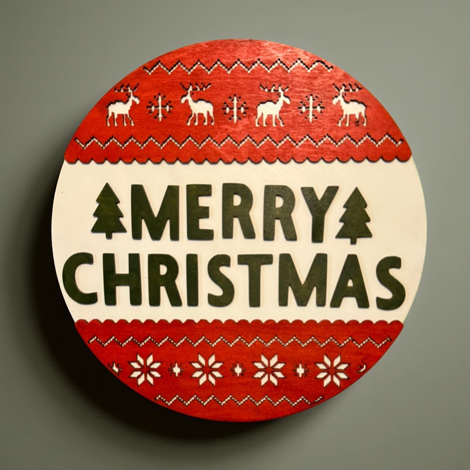 Handmade Christmas Sweater Wooden Sign: Layered Holiday Door Hanger - Thumbnail 3