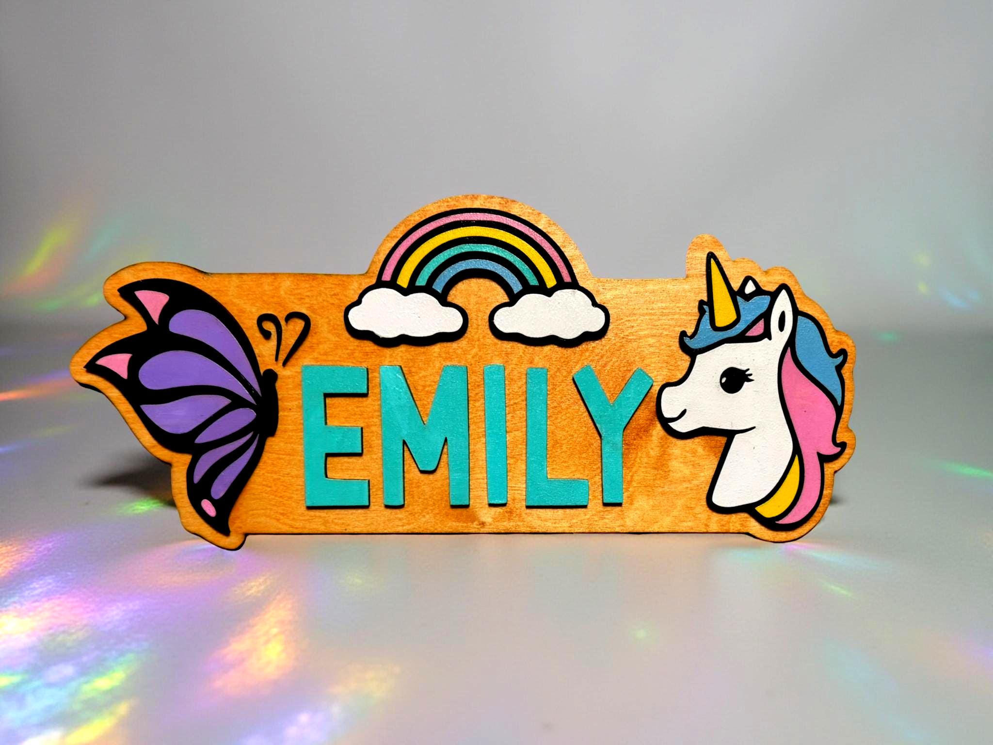 Unicorn Rainbow Name Sign – Personalized Kids Wall Decor – Butterfly & Unicorn  - Thumbnail 6