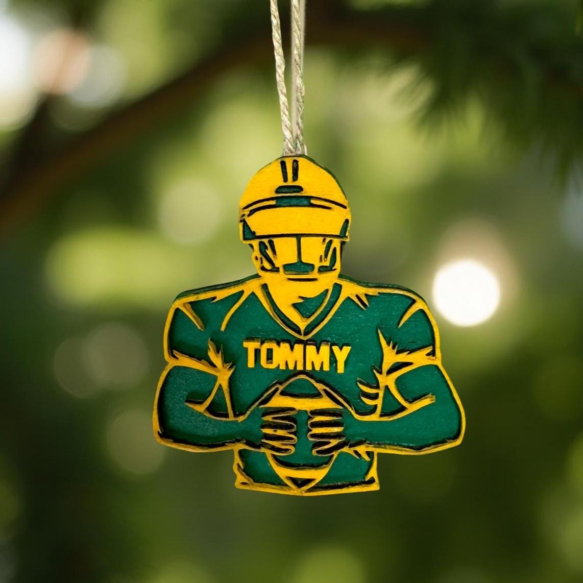 Personalized Football Ornament: Custom Team Colors & Name, Wood Decoration - Thumbnail 6
