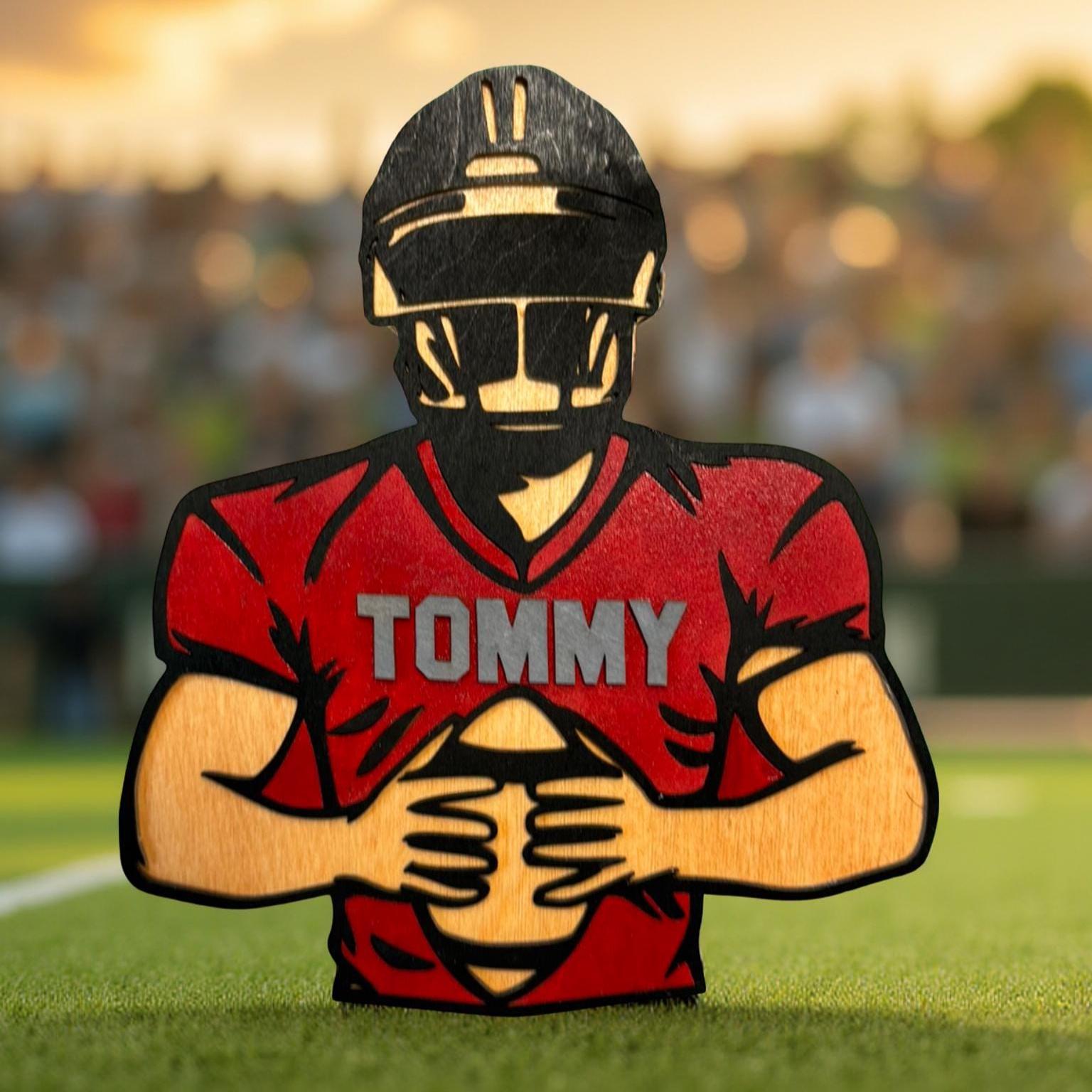 Custom Handmade Football Player Sign: Personalized Wood Wall Decor, Custom Colors/Name - Thumbnail 4