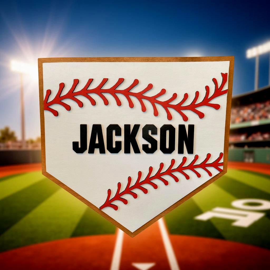 Personalized Baseball Home Plate Sign: Custom Name Wooden Wall Decor - Thumbnail 6
