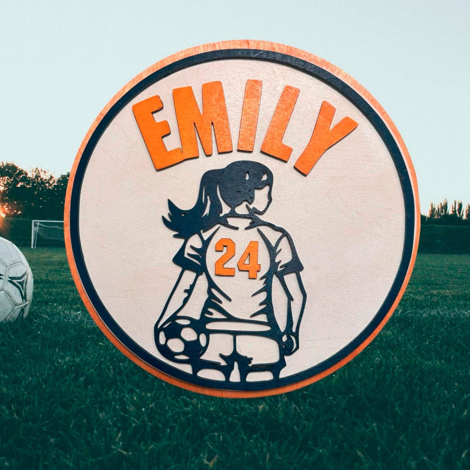 Custom Soccer Player Sign – Personalized Boy or Girl Wall Decor – 12" Wooden Name Sign – Handmade Sports Gift for Kids - Thumbnail 5