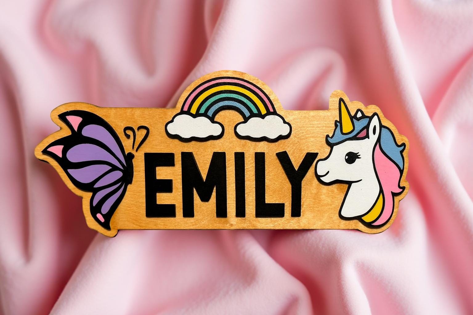 Unicorn Rainbow Name Sign – Personalized Kids Wall Decor – Butterfly & Unicorn 