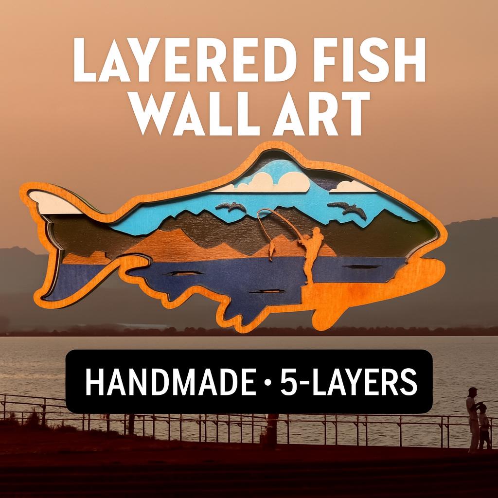 Layered Wood Fish Wall Art: Rustic Cabin Lake House Decor - Thumbnail 2