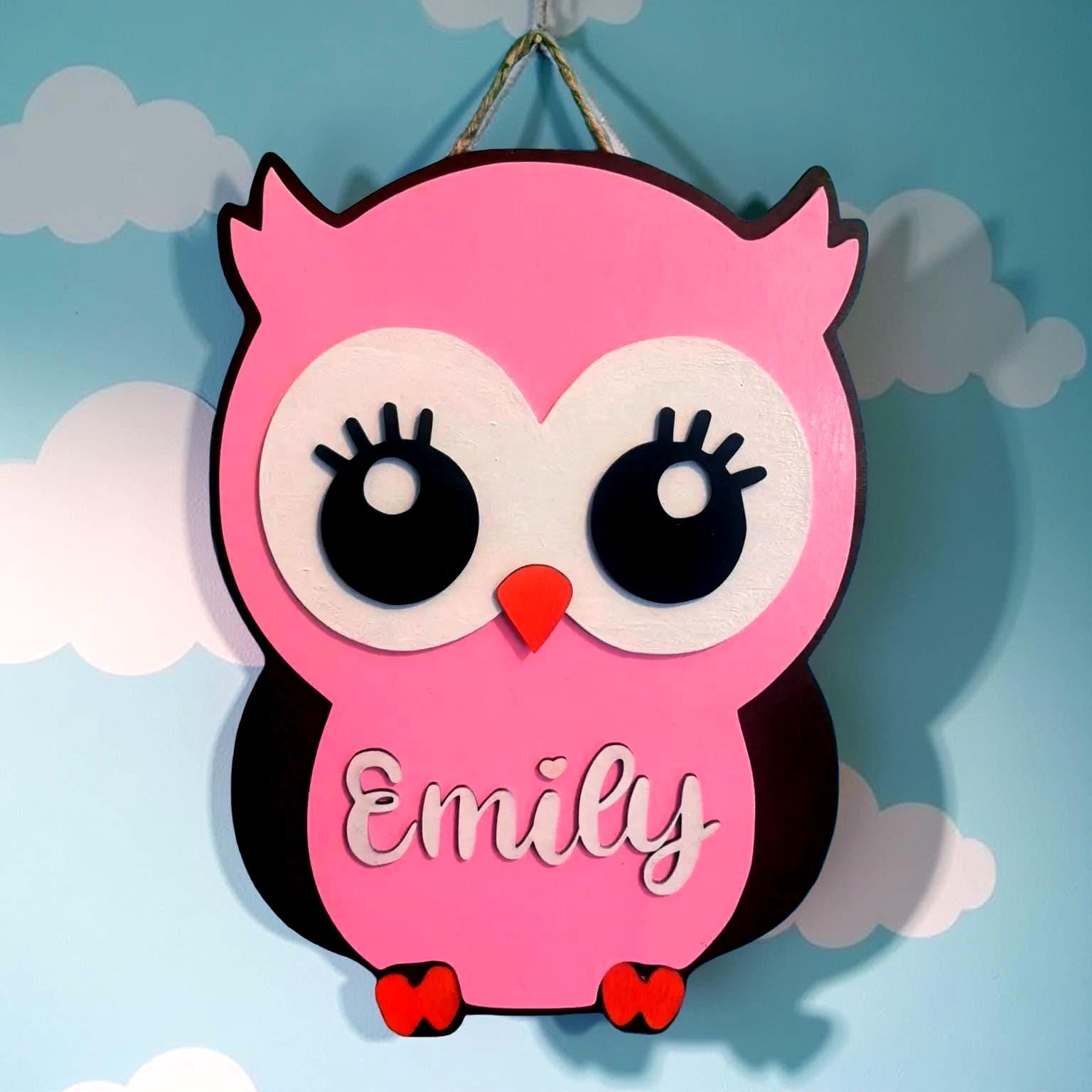 Personalized Wooden Owl Name Sign: 3D Layered Nursery Decor - Image 1