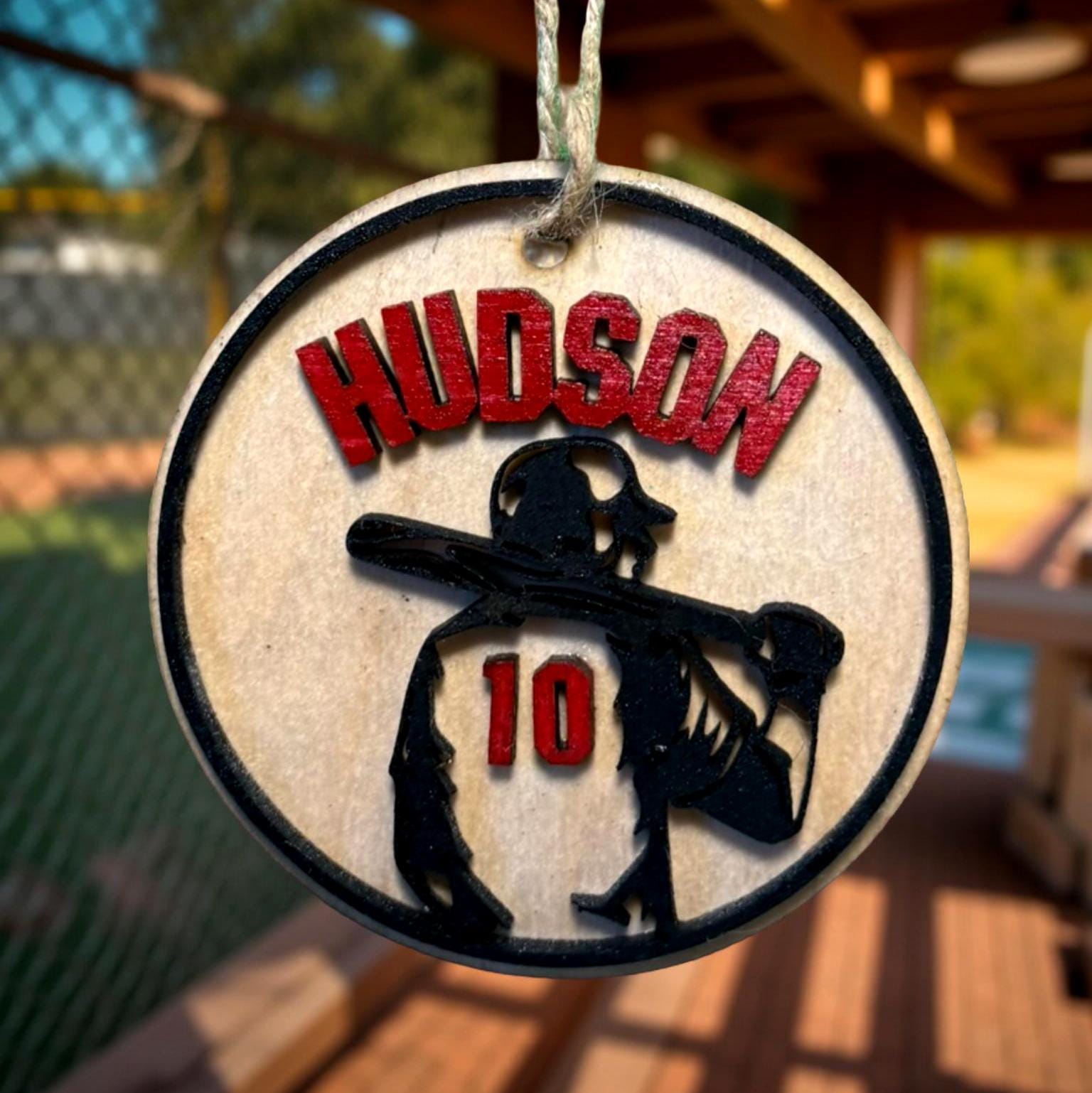 Personalized Baseball Ornament – 4” Round Layered Wood Design – Custom Name & Number – Sports Player Gift or Team Keepsake - Thumbnail 2