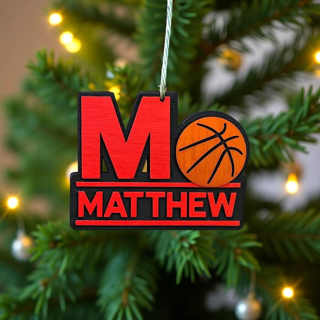 Personalized Basketball Ornament – Custom Name & Team Colors – 4” Multi-Layered Wood Sports Christmas Decoration – Player or Coach Gift - Thumbnail 2