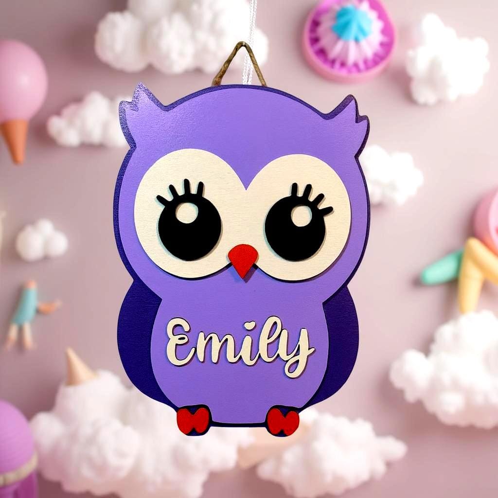 Personalized 14" Layered Wooden Owl Sign – Customizable Color & Name Nursery or Kid's Room Wall Decor; Handcrafted Custom Made to Order Owl - Thumbnail 2