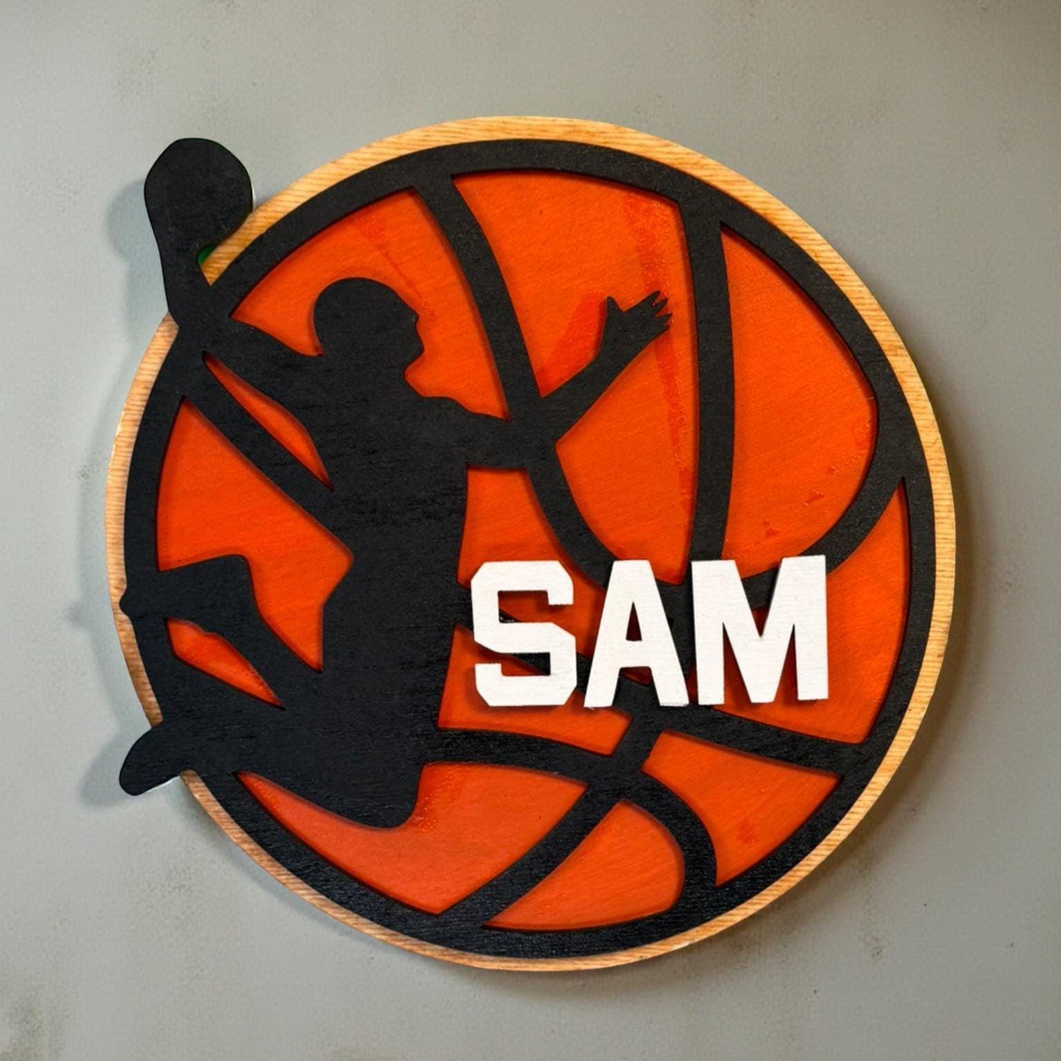 Personalized Basketball Name Sign – Custom Layered Wood Wall Decor – Sports Room - Thumbnail 3