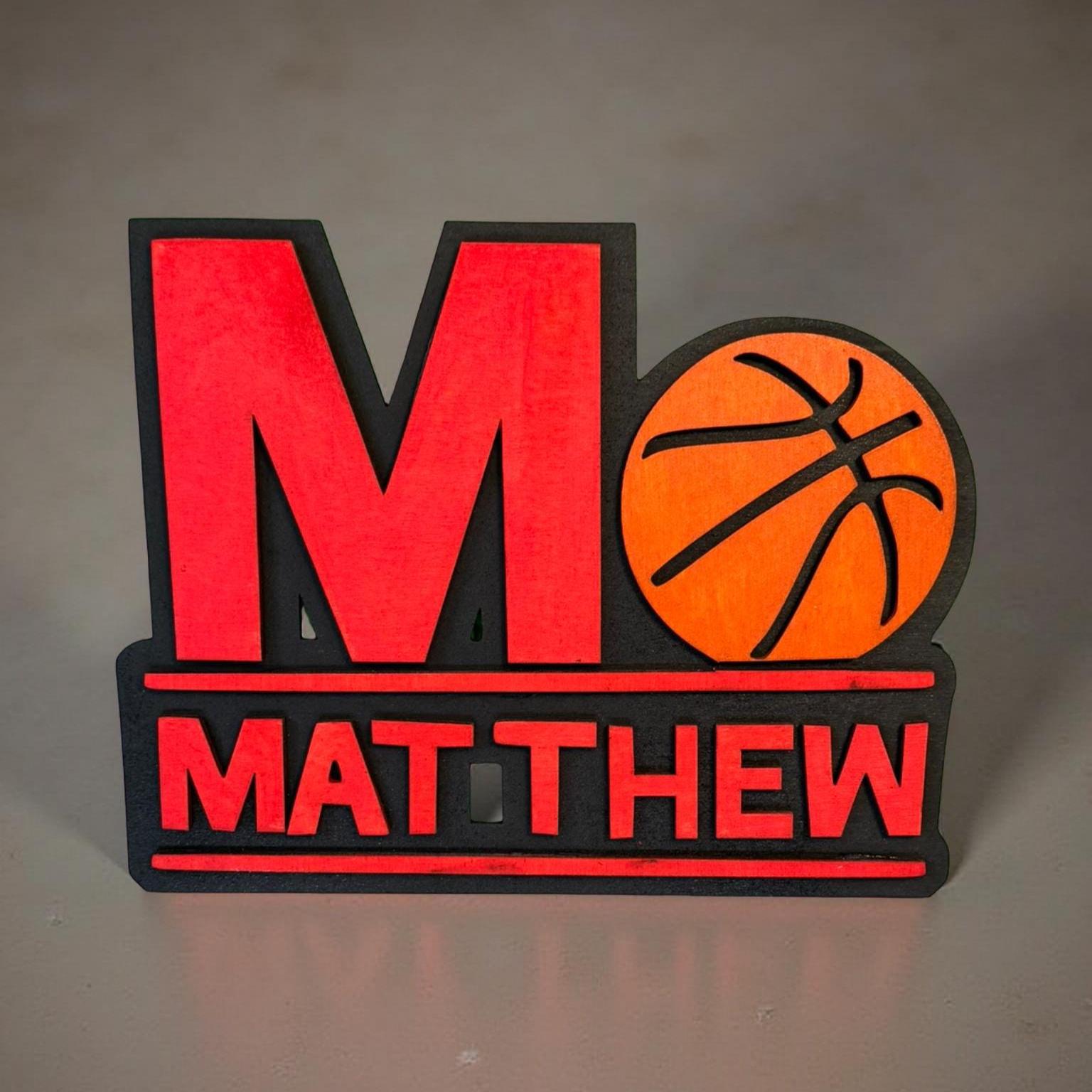 Custom Basketball Name Sign – Personalized 12" Layered Wood Wall Decor – Custom Colors - Sports Room, Player Gift, Coach Gift - Thumbnail 5