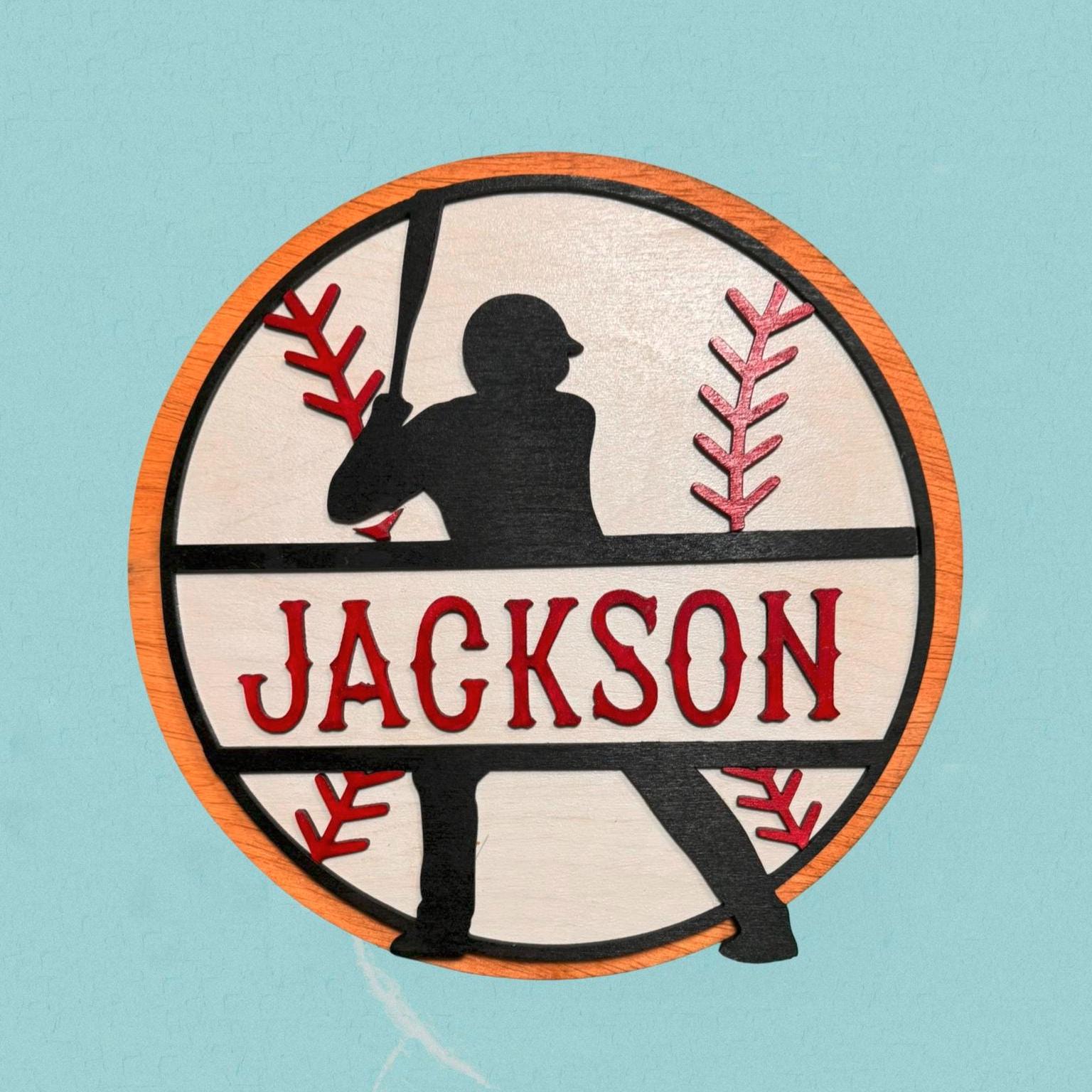 Personalized Baseball Name Sign – Custom Layered Wood Decor – Player Silhouette - Thumbnail 5