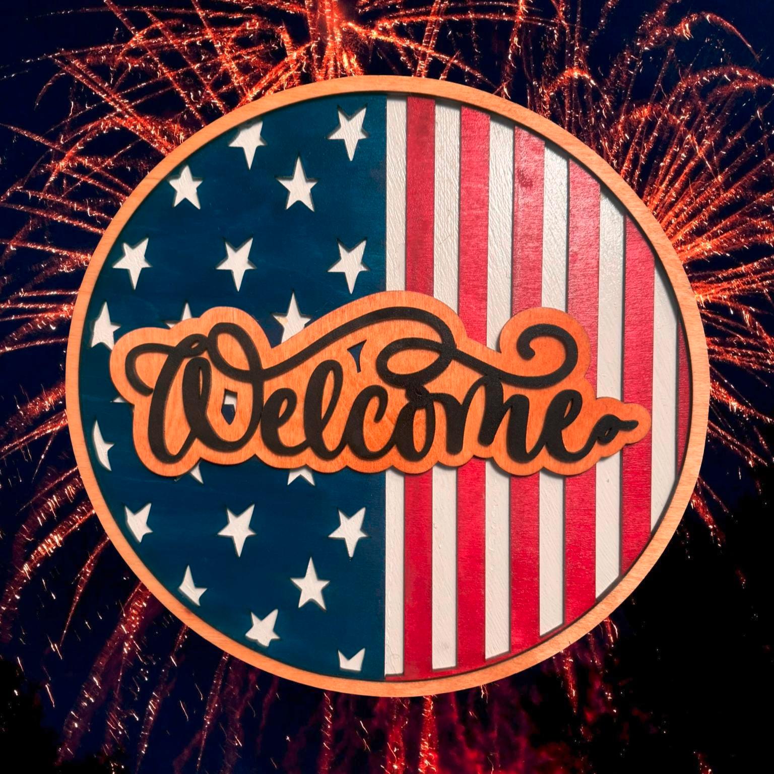 Layered Wooden USA Flag Welcome Sign: Patriotic Door Decor - Thumbnail 4
