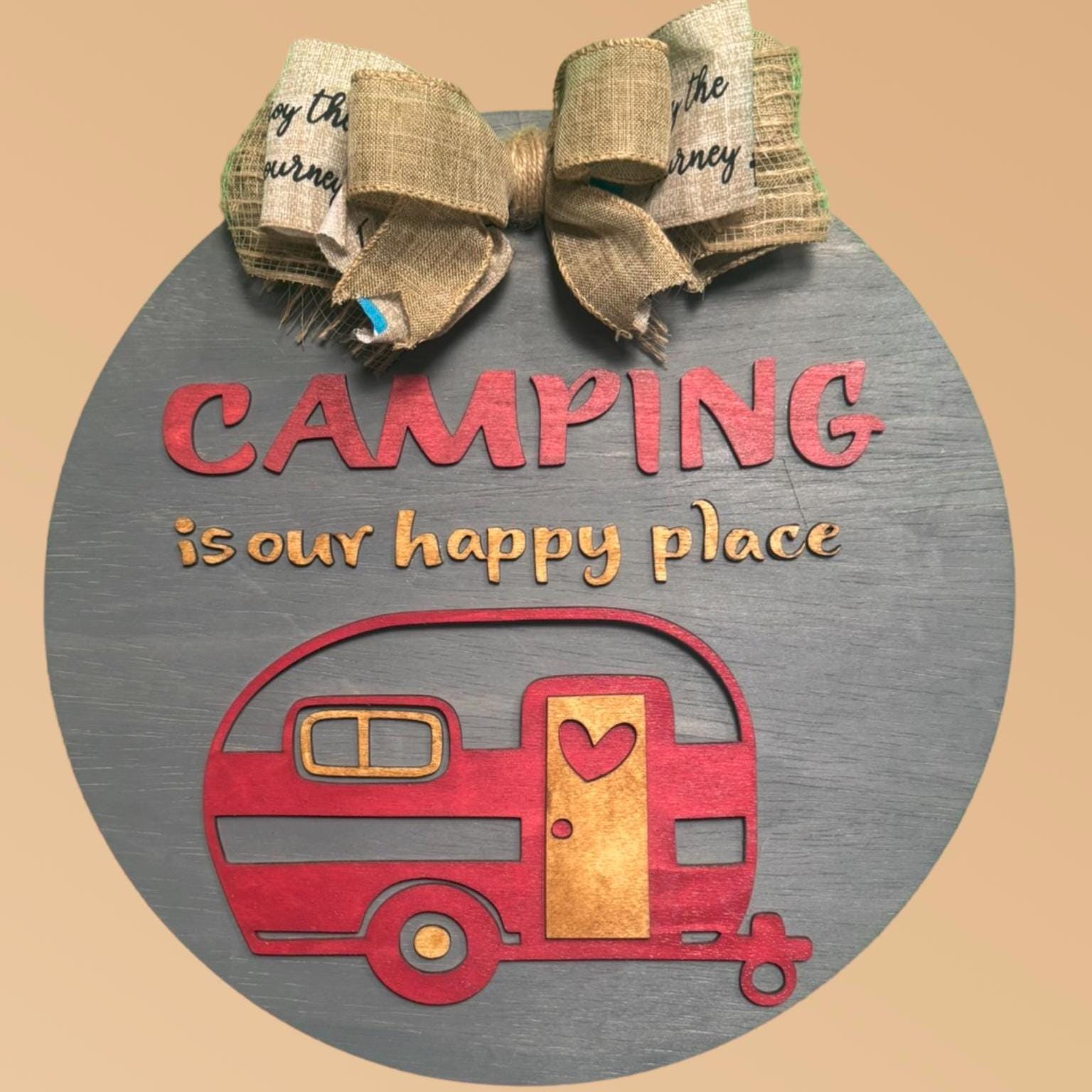 Camping Is Our Happy Place Sign: Rustic Wooden Camper Decor - Thumbnail 6
