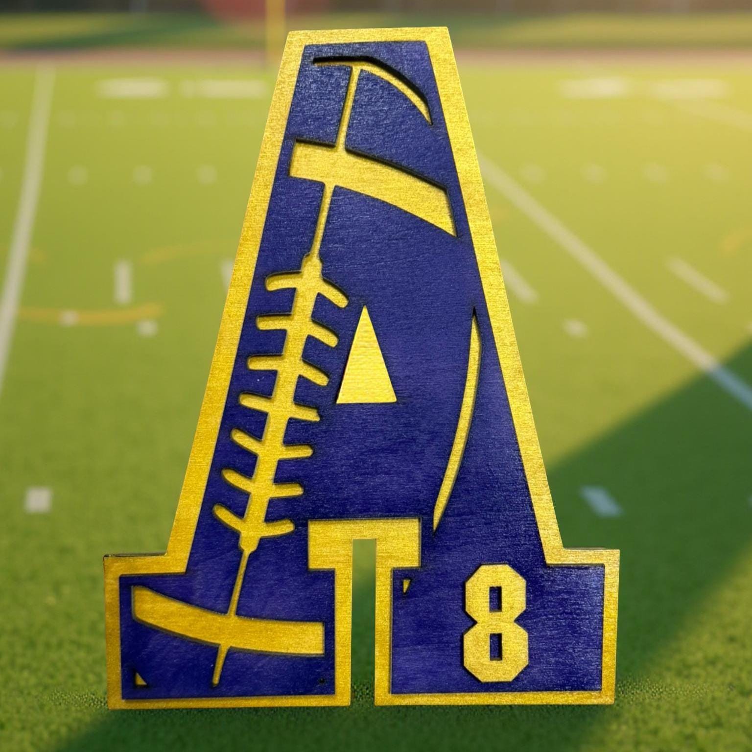 Custom Football Letter Sign – Personalized 12" Wooden Wall Decor – Jersey Number & Team Colors – Player Room Sign – Coach Gift - Thumbnail 6