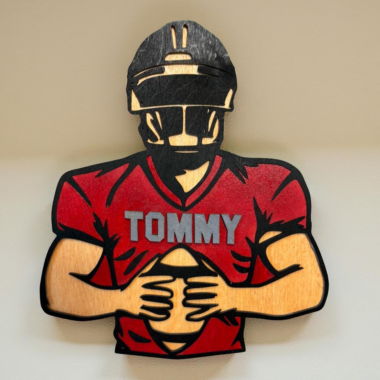 Custom Handmade Football Player Sign: Personalized Wood Wall Decor, Custom Colors/Name - Thumbnail 3