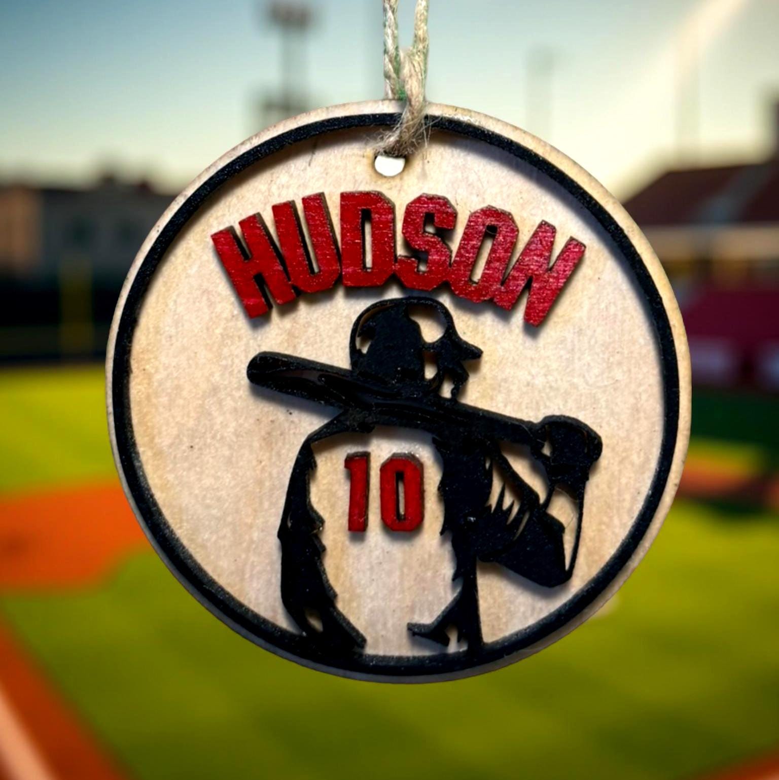 Personalized Baseball Ornament – 4” Round Layered Wood Design – Custom Name & Number – Sports Player Gift or Team Keepsake - Thumbnail 4