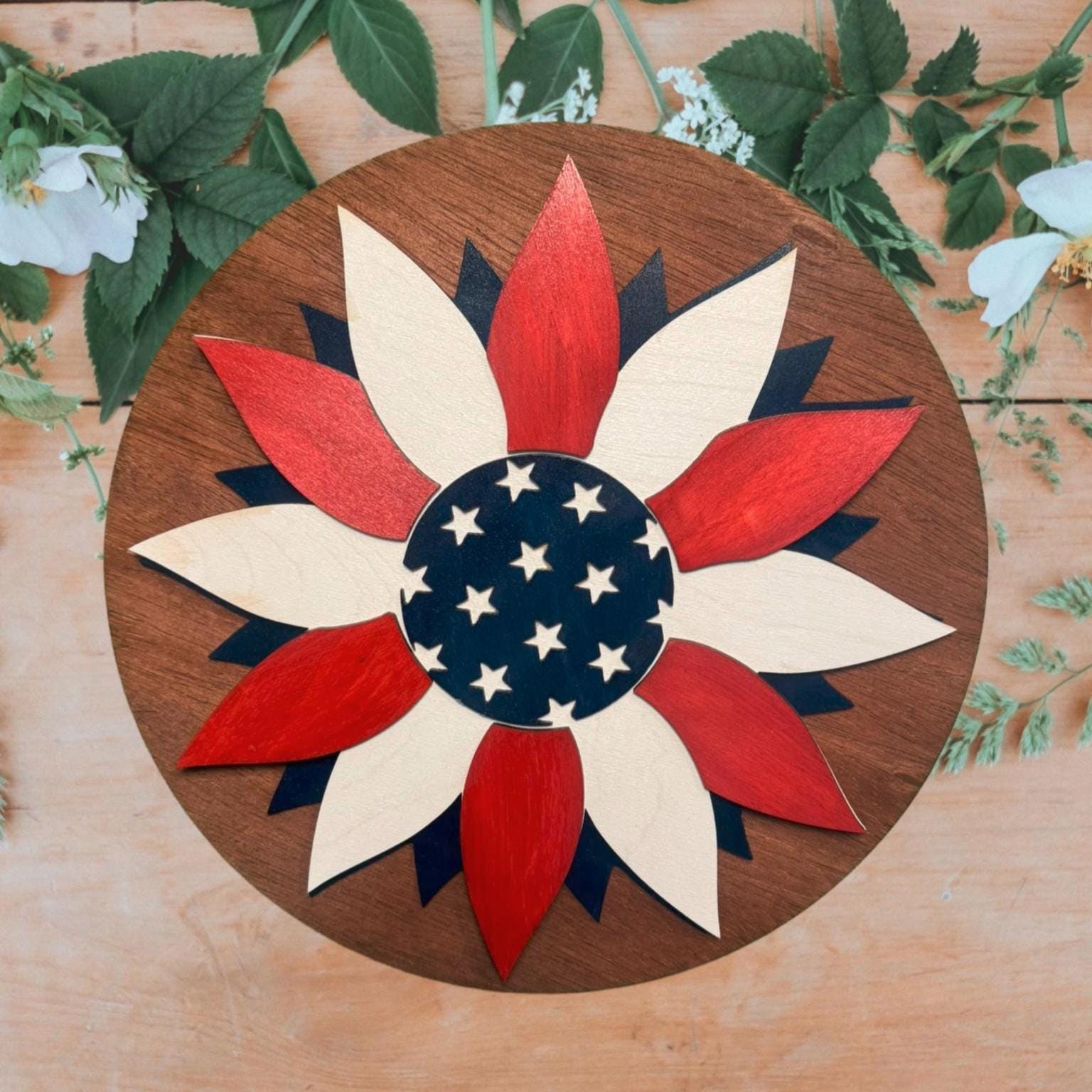 American Flag Flower Wood Sign: Patriotic 4th of July Decor - Thumbnail 3