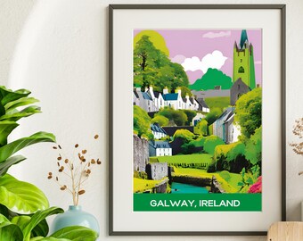 Impresión de viaje de Galway, Irlanda, póster, arte mural digital
