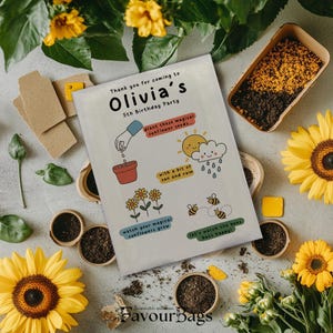 Personalised Sunflower Seed Packets Envelopes | Kids Birthday Party Favours | Gift Bag Favour