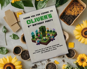 Envelopes personalizados para pacotes de sementes de girassol | Sementes incluídas | Lembrancinhas para festa de aniversário infantil | Sacola de presente | Diversão para crianças | Minecraft