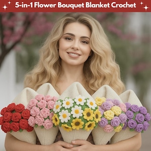5-in-1 Flower Bouquet Blanket Crochet Pattern Bundle – Beginner PDF, Daisy & Floral Afghan DIY Gift, Printable Crochet Blanket Patterns